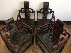 Chinese Art Deco Chairs Carved And Hand-Painted Set Of Four