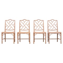 Set of 4 Chinese Chippendale Chairs Chic Regency Style Seating Woven Cane 1970s