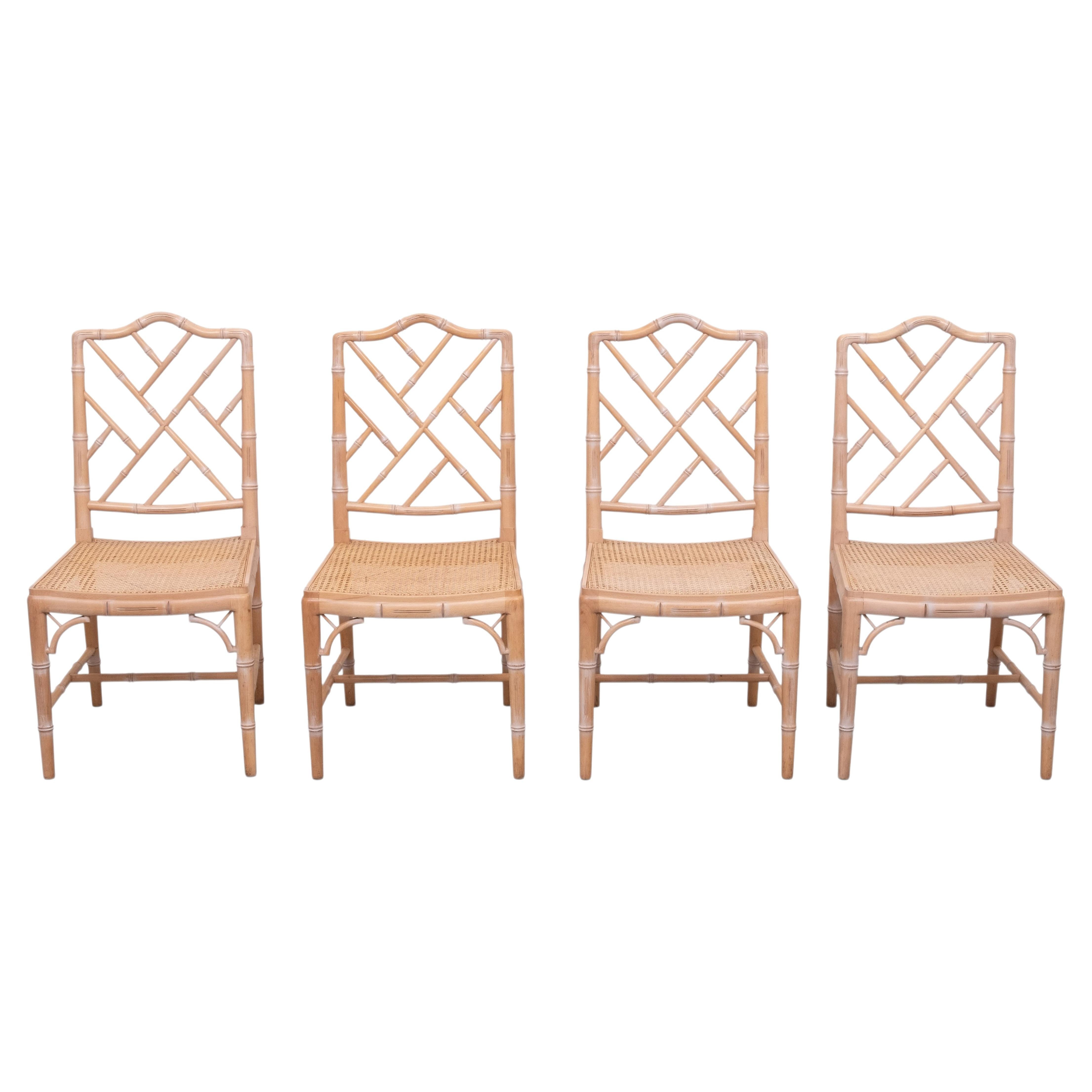 Set of 4 Chinese Chippendale Chairs Chic Regency Style Seating Woven Cane 1970s