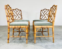 Ensemble de 4 chaises de salle à manger ou d'appoint chinoises Chippendale en faux bambou