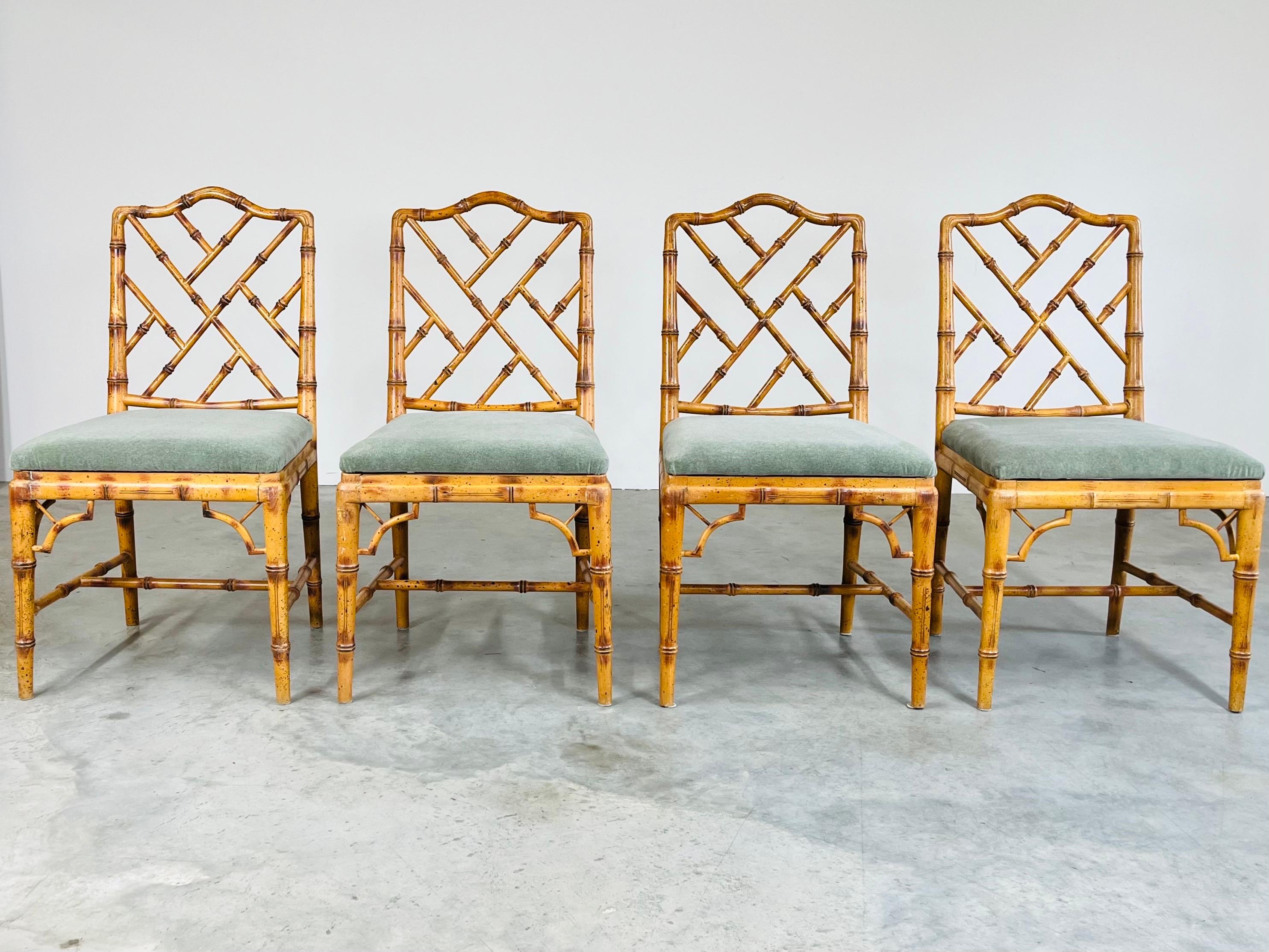 20th Century Set Of 4 Chinese Chippendale Faux Bamboo Dining Or Occasional Side Chairs