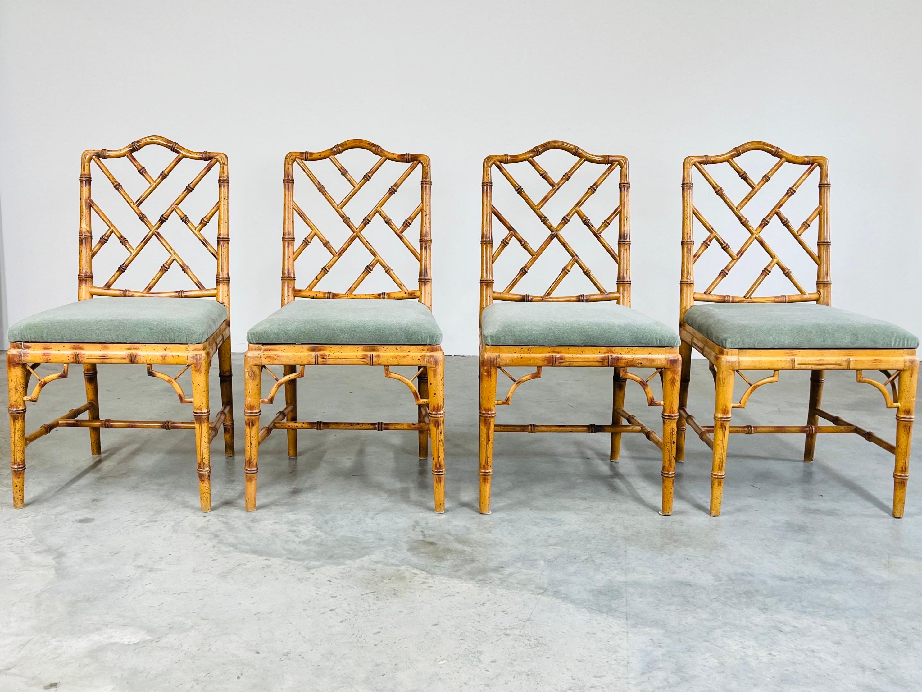 20th Century Set Of 4 Chinese Chippendale Faux Bamboo Dining Or Occasional Side Chairs