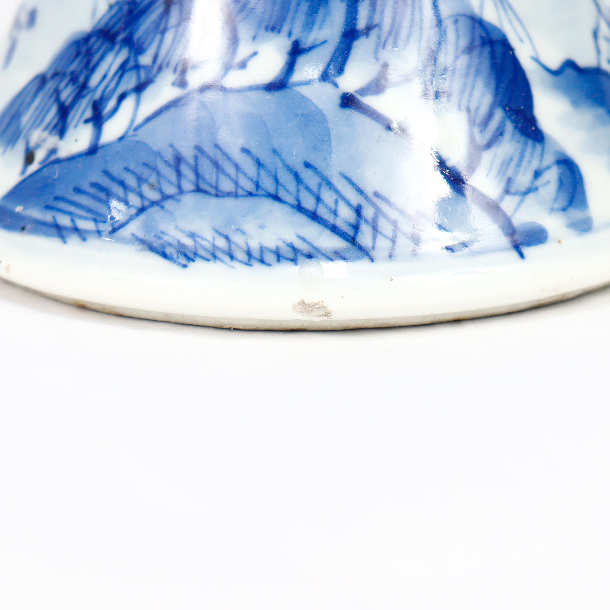 Set of 4 Chinese Export Blue & White Canton Porcelain Candlesticks For Sale 11