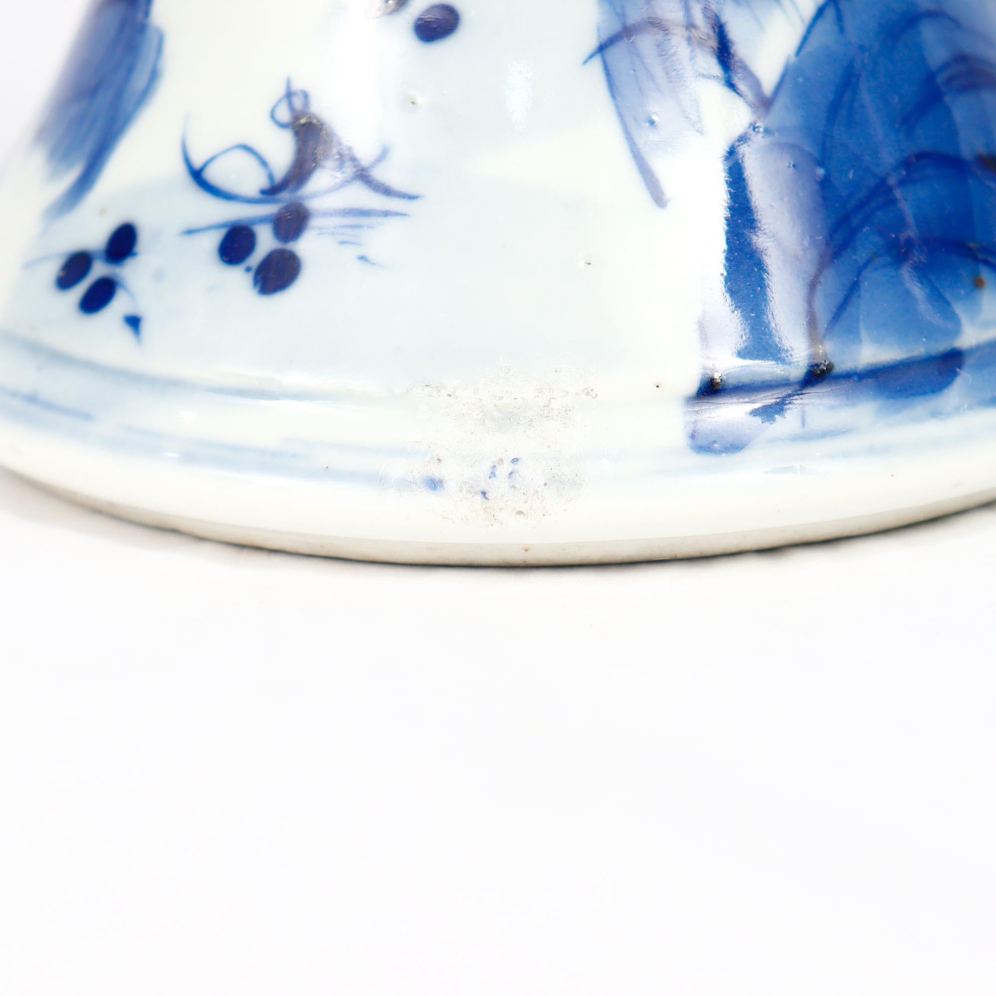 Set of 4 Chinese Export Blue & White Canton Porcelain Candlesticks For Sale 12