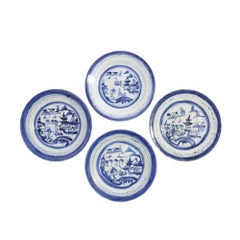 Set of 4 Chinese export Canton patterned tea plates, c. 1850-75