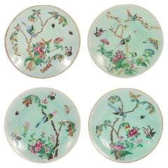 Antique Set of 4 Chinese Export Porcelain Celadon Plates