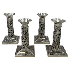 Antique Set of 4 Chinese Export Silver Candlesticks
