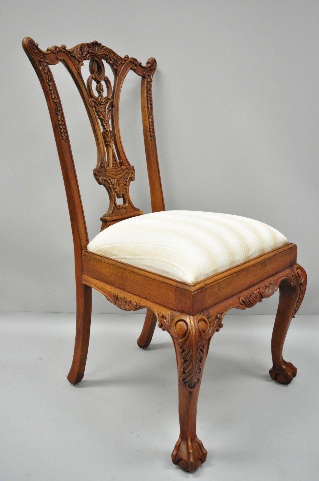 Set of 4 Chippendale Style Carved Mahogany Ball and Claw Repro Dining Chairs 2