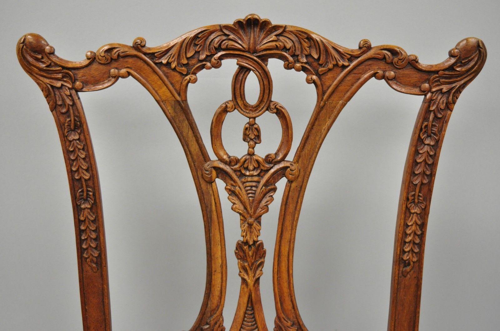 American Set of 4 Chippendale Style Carved Mahogany Ball and Claw Repro Dining Chairs