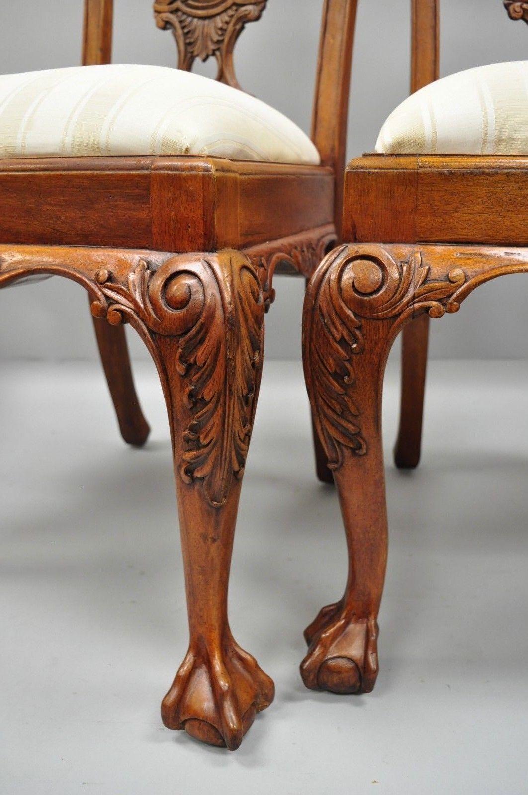 Set of 4 Chippendale Style Carved Mahogany Ball and Claw Repro Dining Chairs In Good Condition In Philadelphia, PA