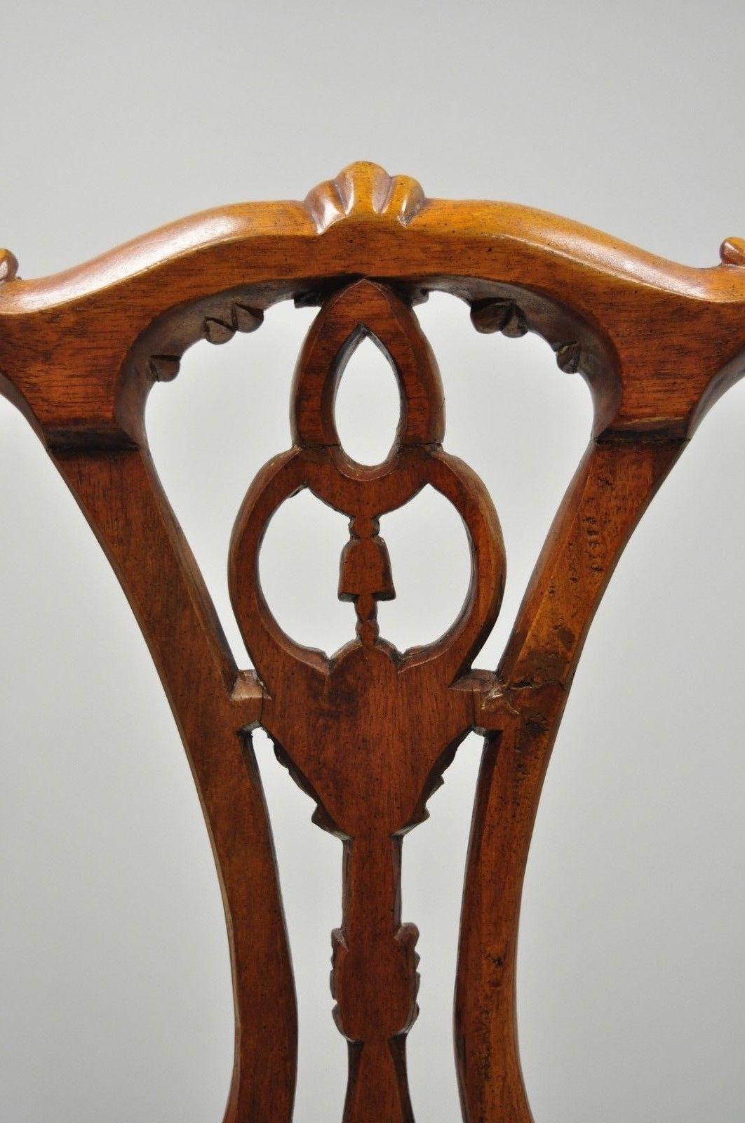 Set of 4 Chippendale Style Carved Mahogany Ball and Claw Repro Dining Chairs 1