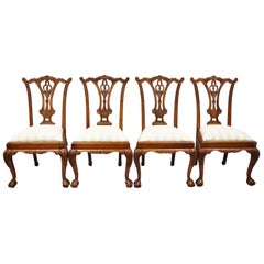 Set of 4 Chippendale Style Carved Mahogany Ball and Claw Repro Dining Chairs
