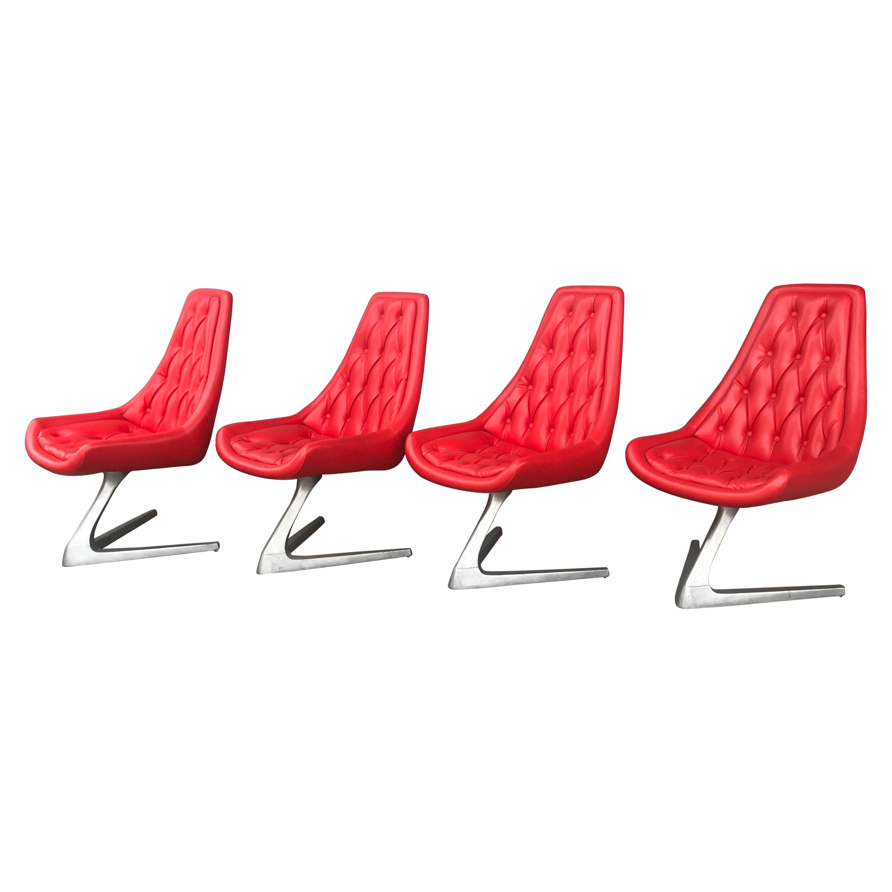 Set of 4 Chromcraft Sculpta Unicorn Chairs, Star Trek Chair Rare, Original Red