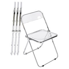 Set of 4 Chrome and Clear Lucite Plia Folding Chairs by Anonima Castelli, Italy