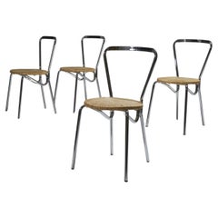 Ensemble de 4 chaises chromées et en cordon, années 1970