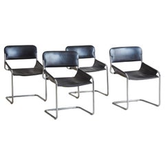 Set of 4 Chrome + Black Leather Cantilever Chairs, Italy 1970s