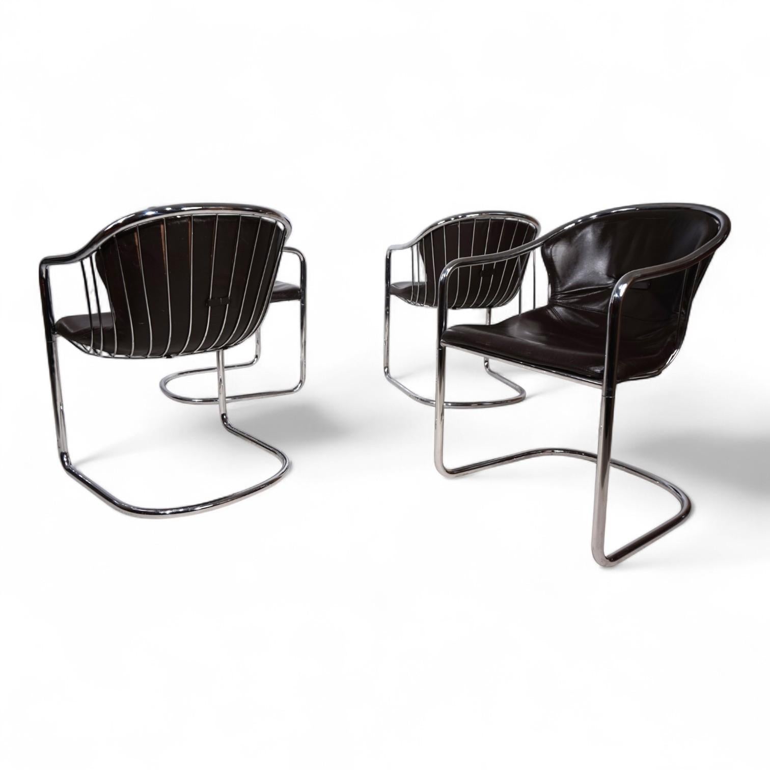 Mid-Century moderno Set di 4 sedie da pranzo cromate di Gastone Rinaldi per Thema, 1970 in vendita