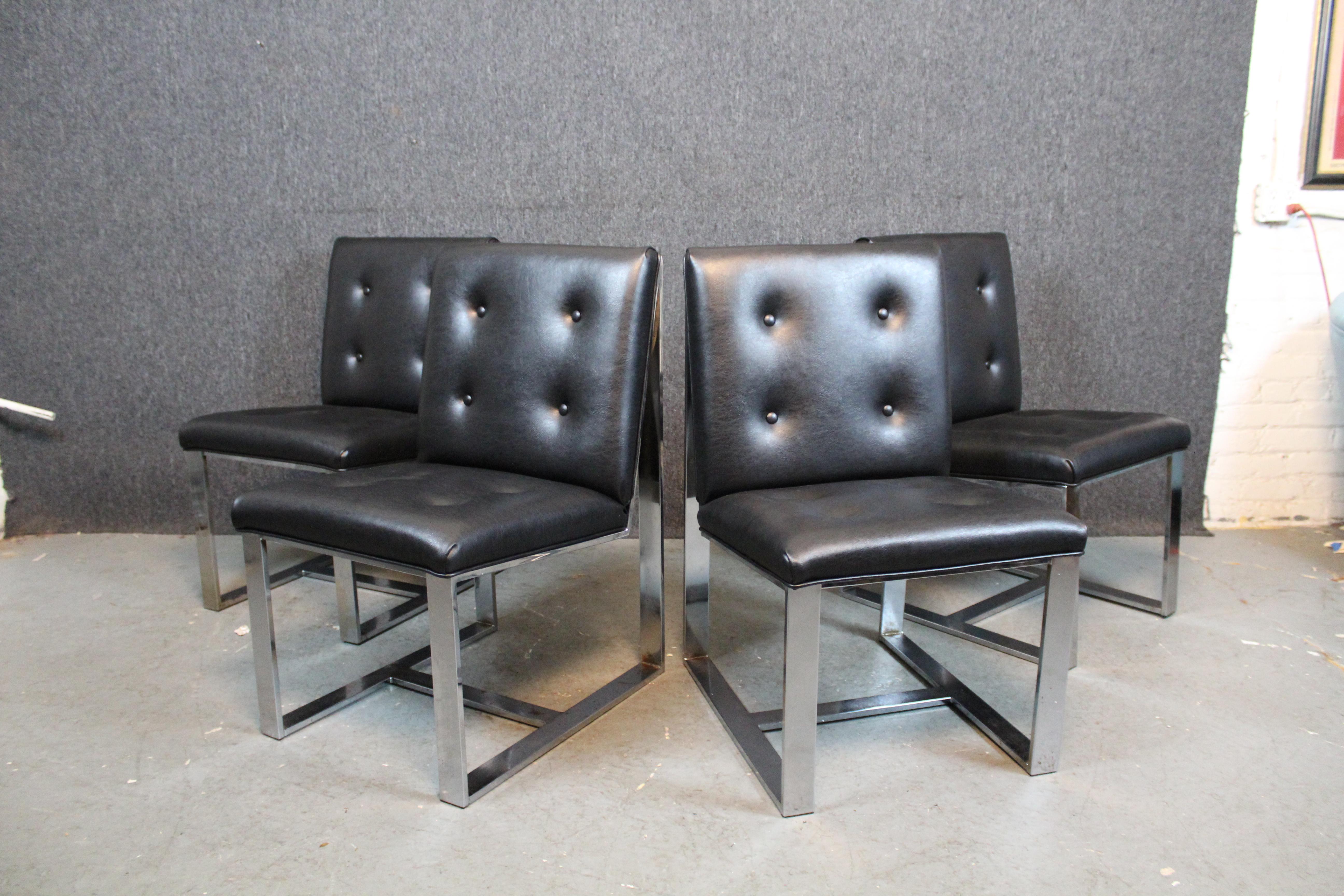 Métal Ensemble de 4 chaises de bar plates chromées de Milo Baughman pour Thayer Coggin en vente