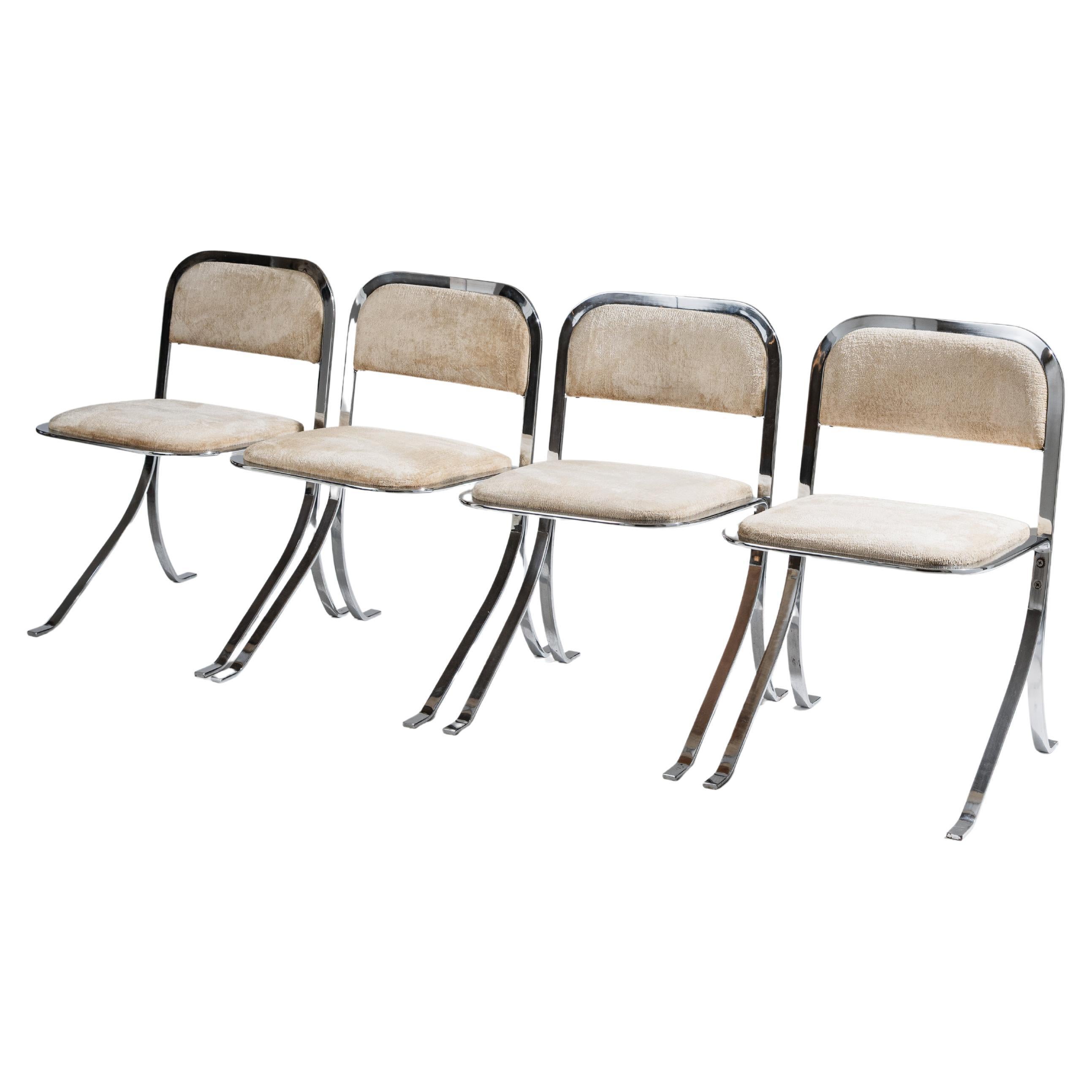 Set di 4 sedie in metallo cromato e velluto, anni '70 in vendita