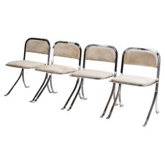 Set di 4 sedie in metallo cromato e velluto, anni '70