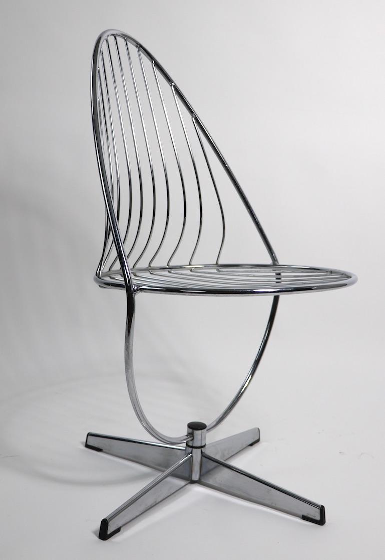20th Century Set of 4 Chrome Rod Swivel Tilt Dining Chairs Att. to Chromcraft after Panton