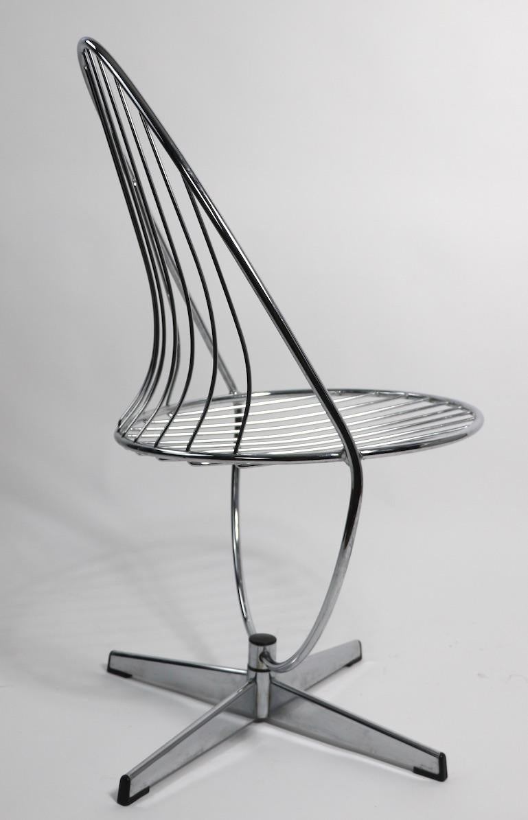 Upholstery Set of 4 Chrome Rod Swivel Tilt Dining Chairs Att. to Chromcraft after Panton