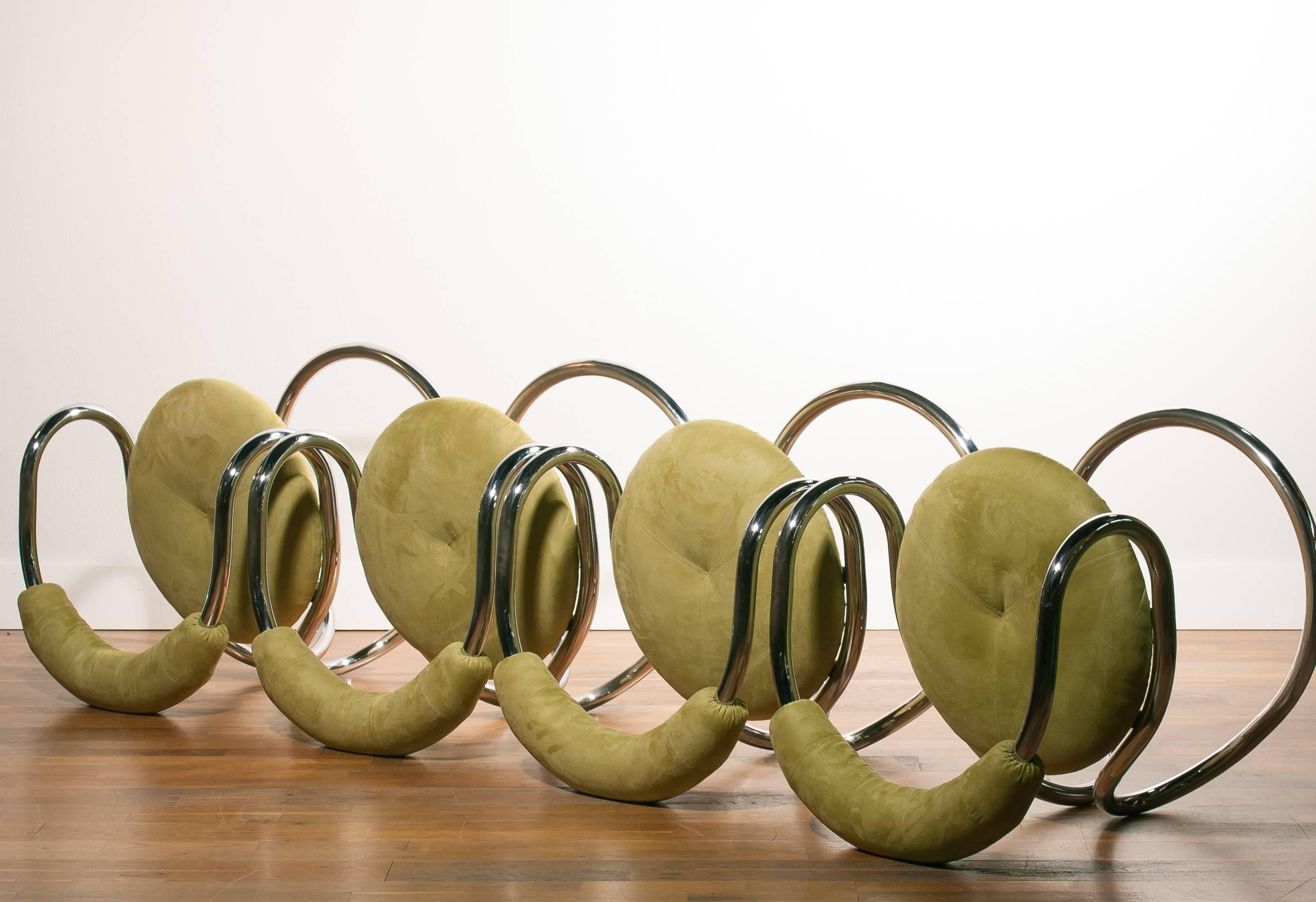 Fabric Set Of 4 Chrome Tubular With Alcantara Upholstered Tecnosalotto Dining Chairs
