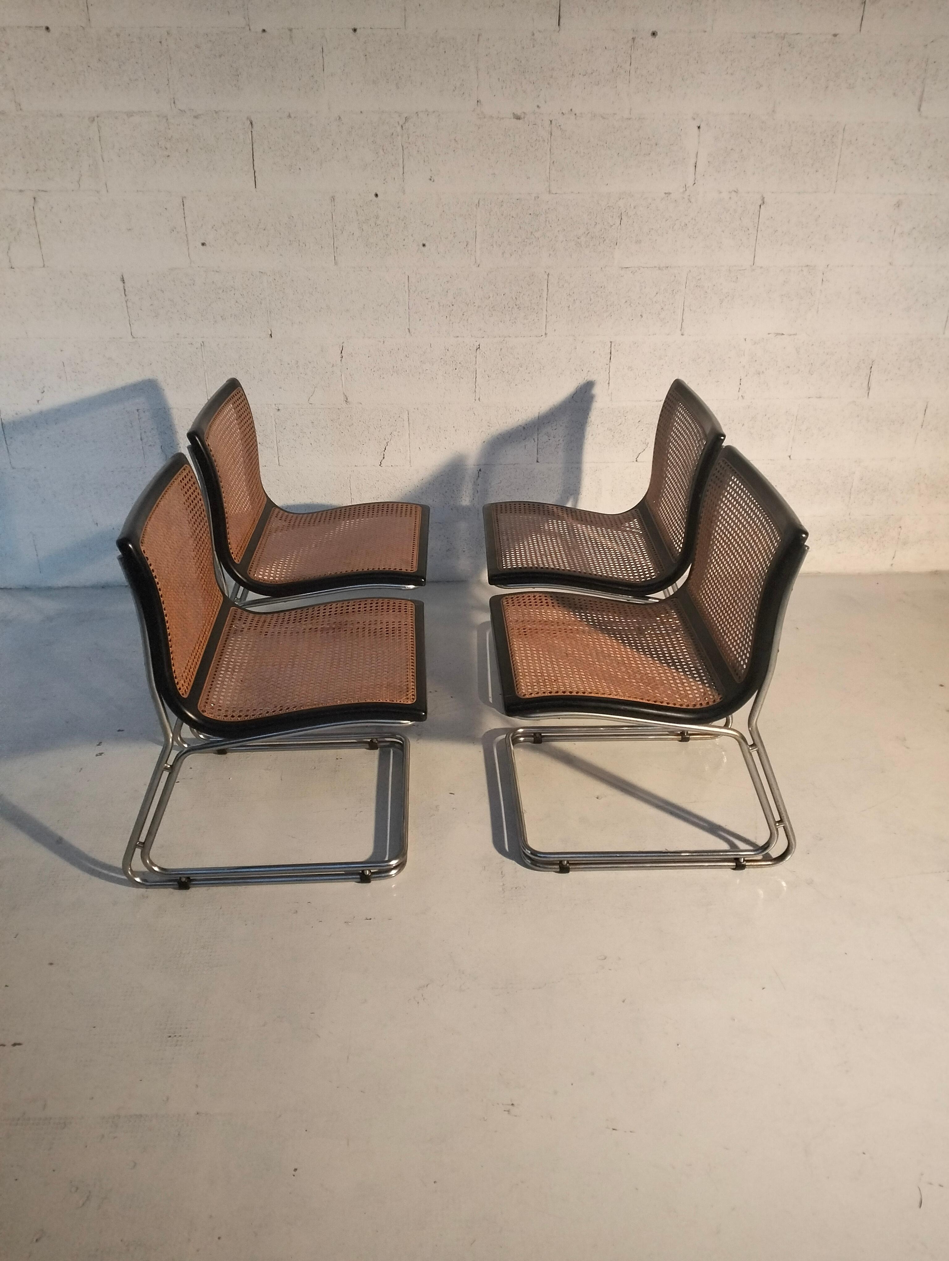 Italian Set of 4 chromed and Vienna straw chairs 70s Italy For Sale