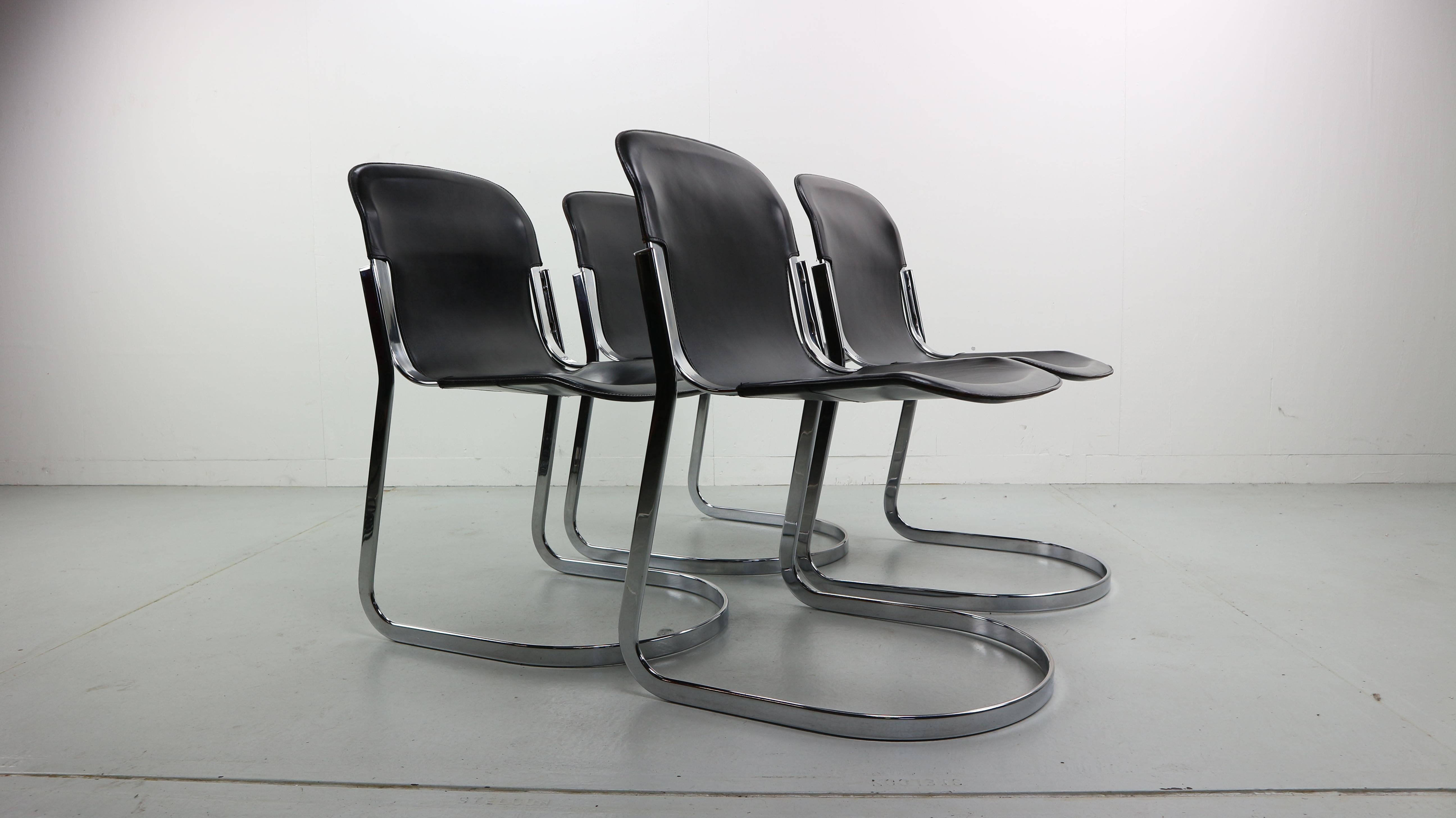Mid-Century Modern Set of 4 Cidue Dinning Chairs by Willy Rizzo Dining Chairs, 1970s