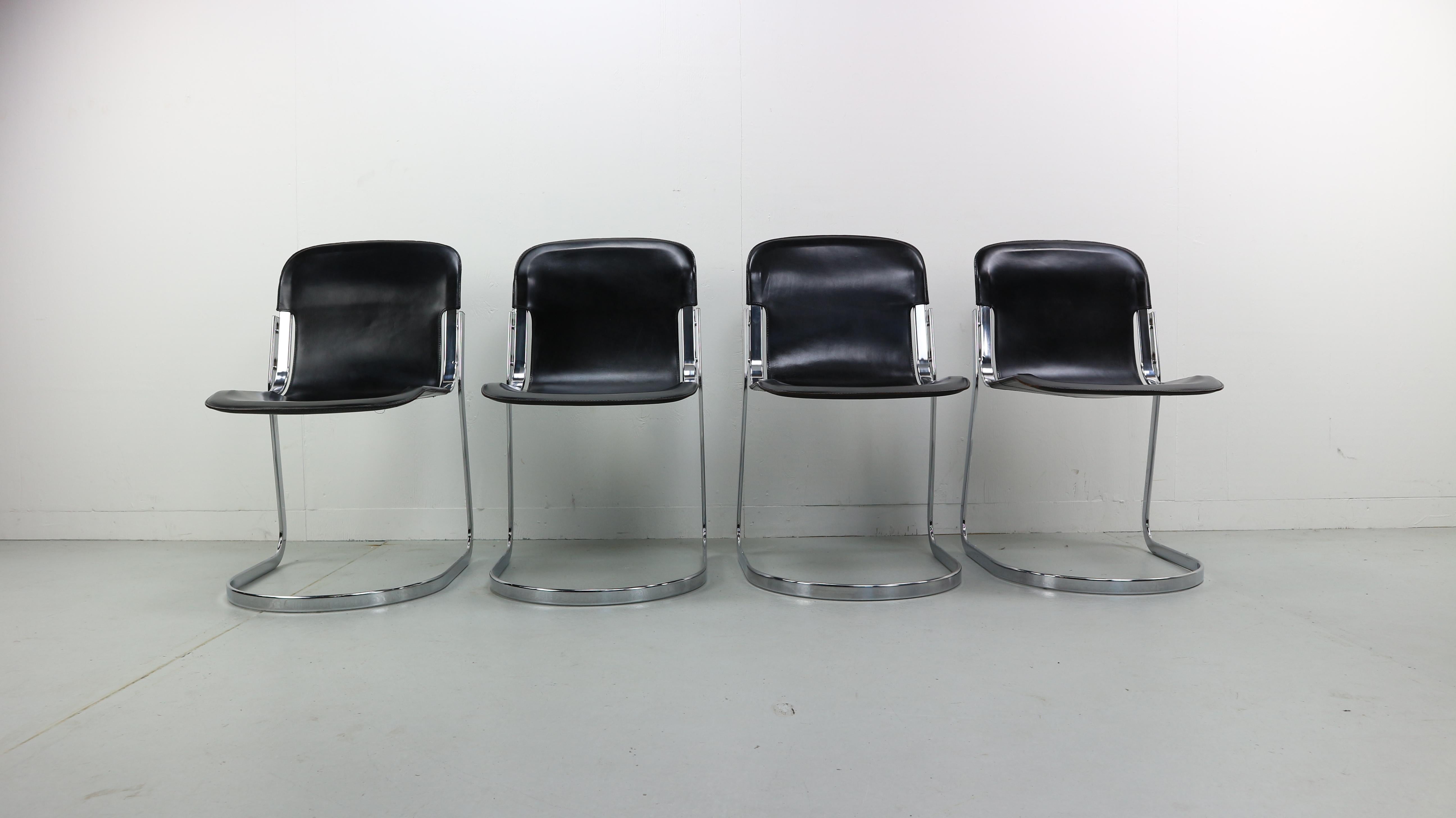 Italian Set of 4 Cidue Dinning Chairs by Willy Rizzo Dining Chairs, 1970s