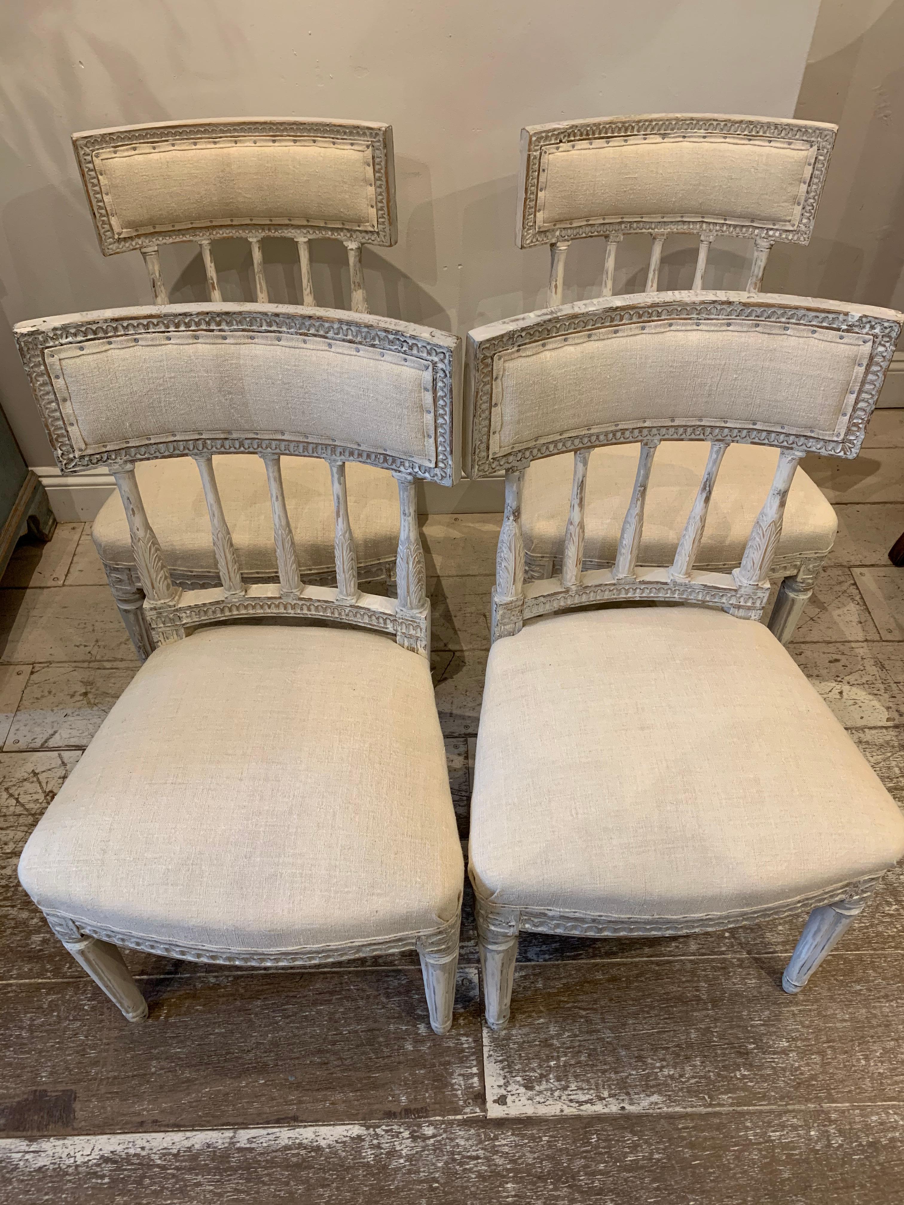 Painted Set of 4 Circa 1800s Swedish Gustavian Dining Chairs Anders Hellman Style