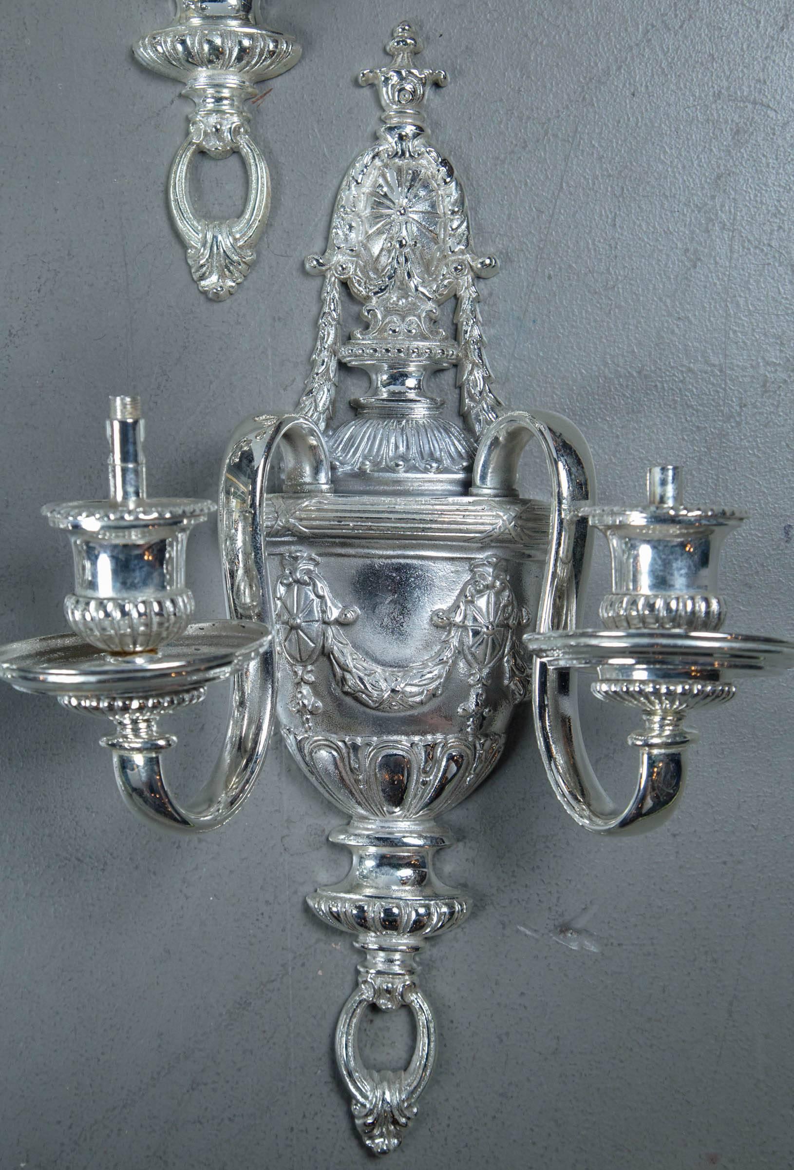 Early 20th Century Set of Four circa 1920 Silver Plated Sconces For Sale
