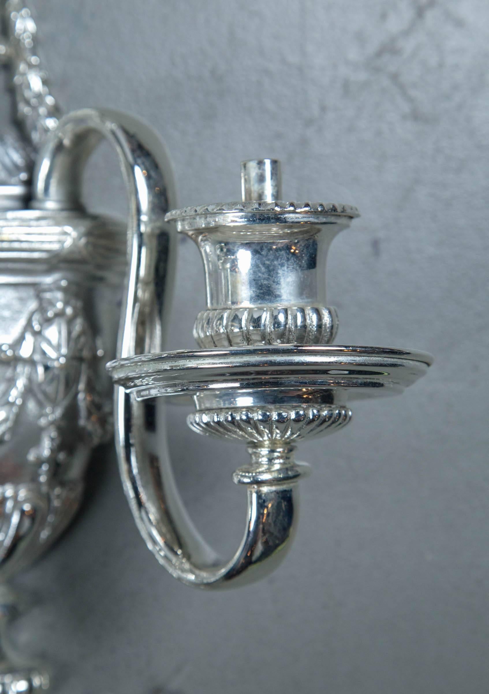 Set of Four circa 1920 Silver Plated Sconces For Sale 2