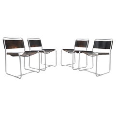 Set of 4 Claire Bataille & Paul Ibens Leather and Chrome 'SE18' Chairs