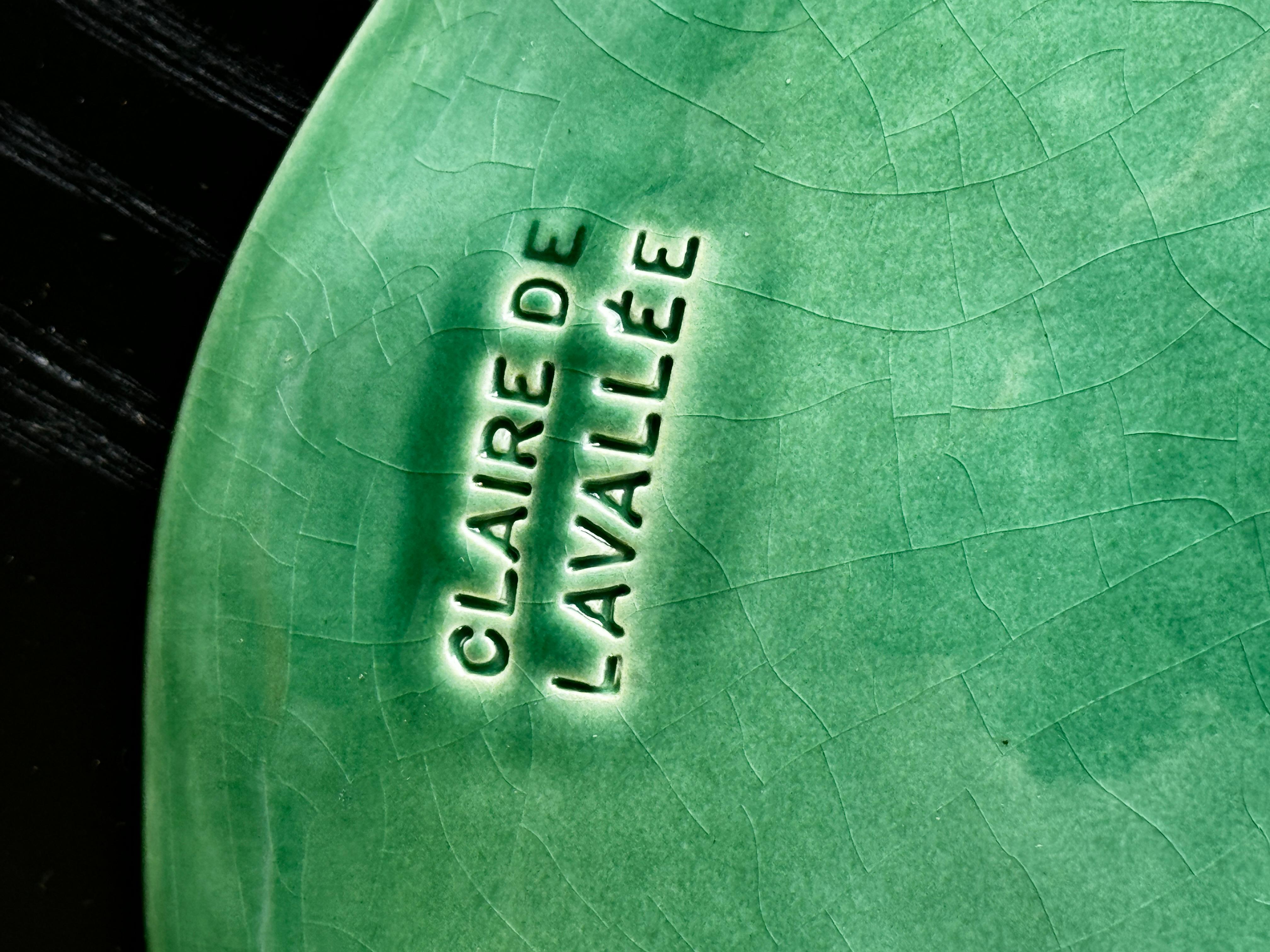 Late 20th Century Set of 4 Claire de Lavallée Green Ceramic Salad Plates For Sale