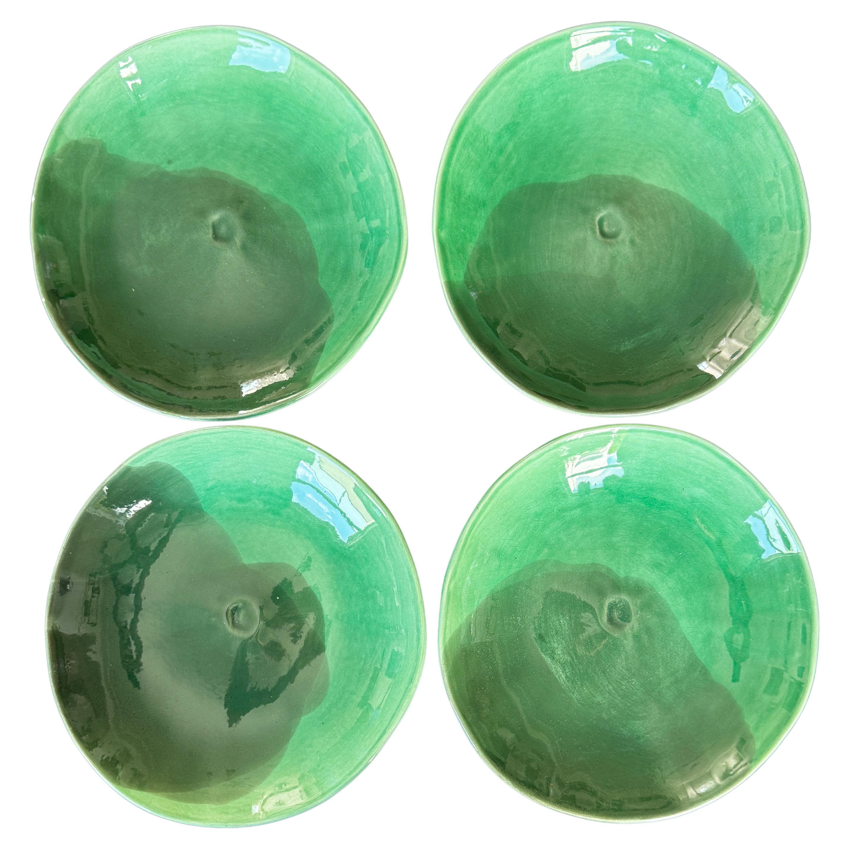 Set of 4 Claire de Lavallée Green Ceramic Salad Plates