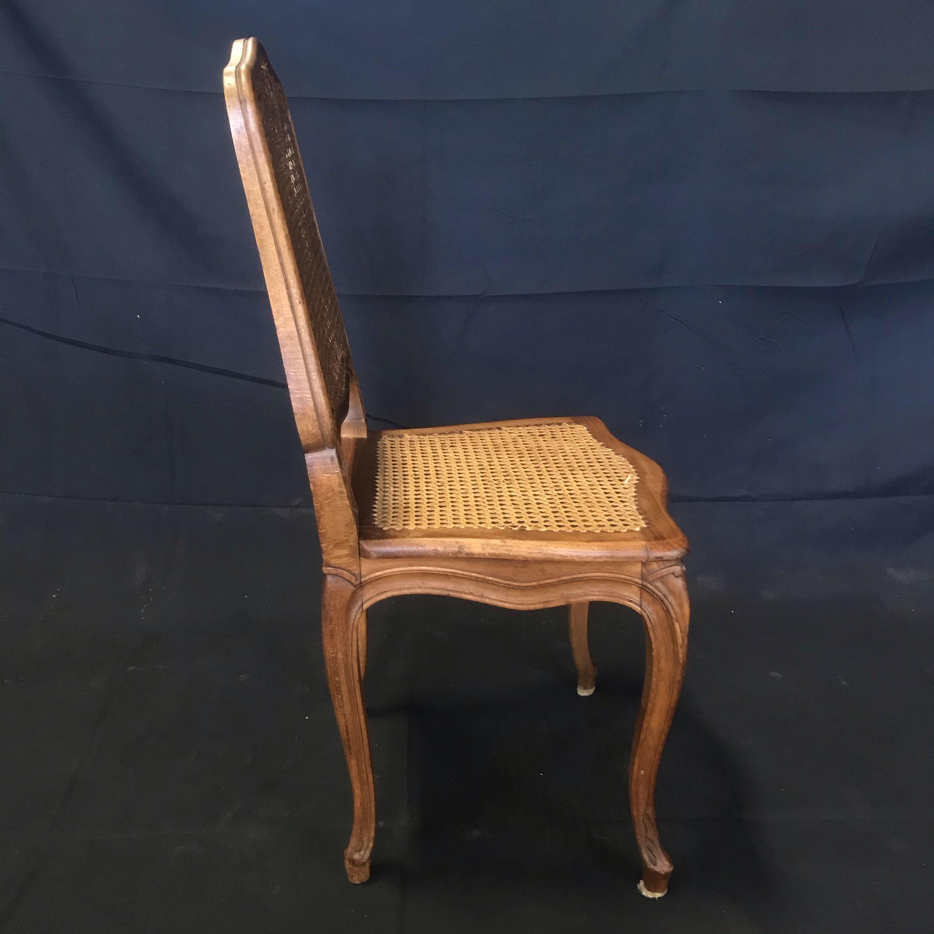 Set of 4 Classic Caned French Provincial Louis XV Style Walnut Dining Chairs 1