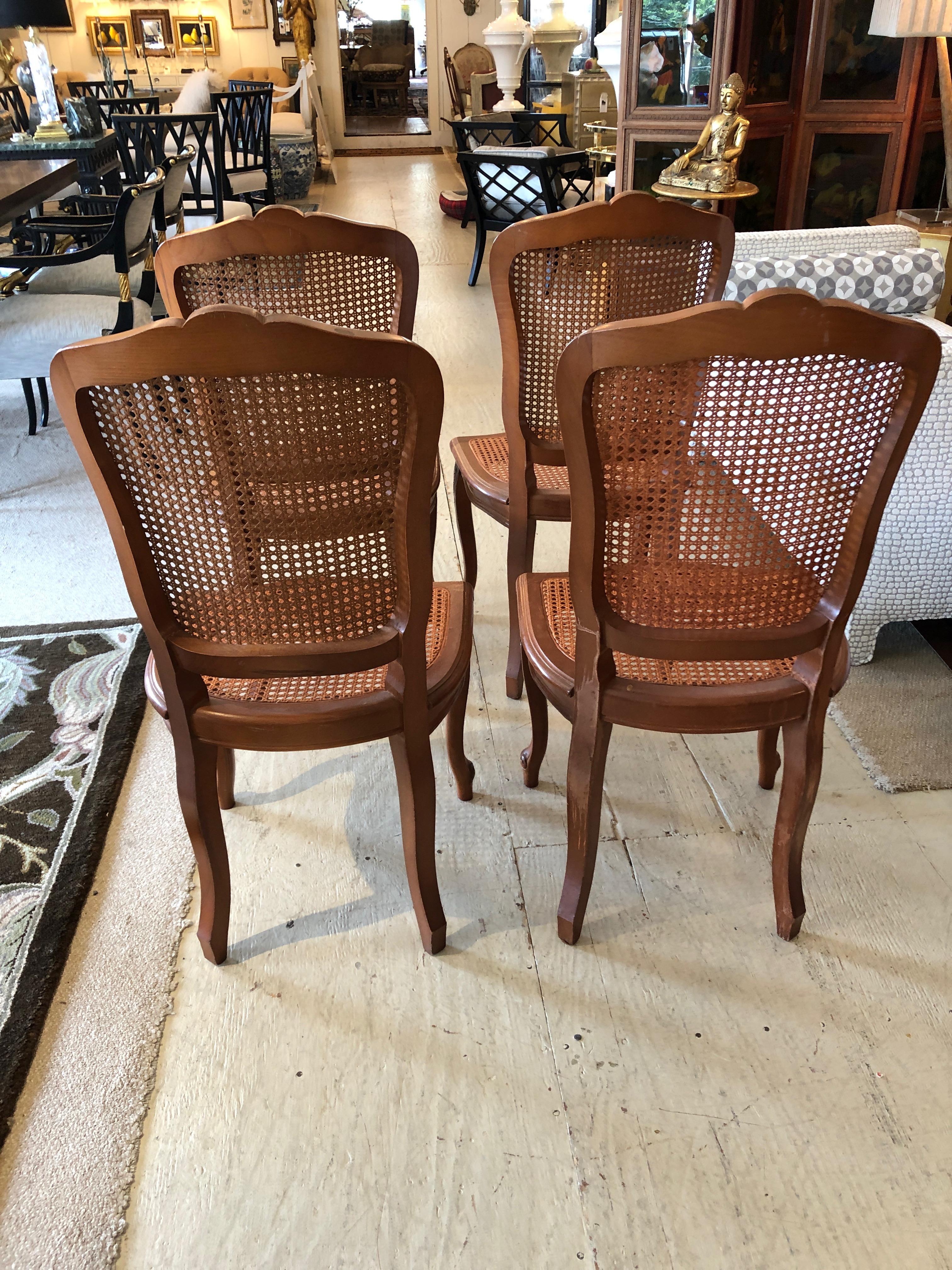 Set of 4 Classic French Style Caned and Wood Side Dining Chairs 2