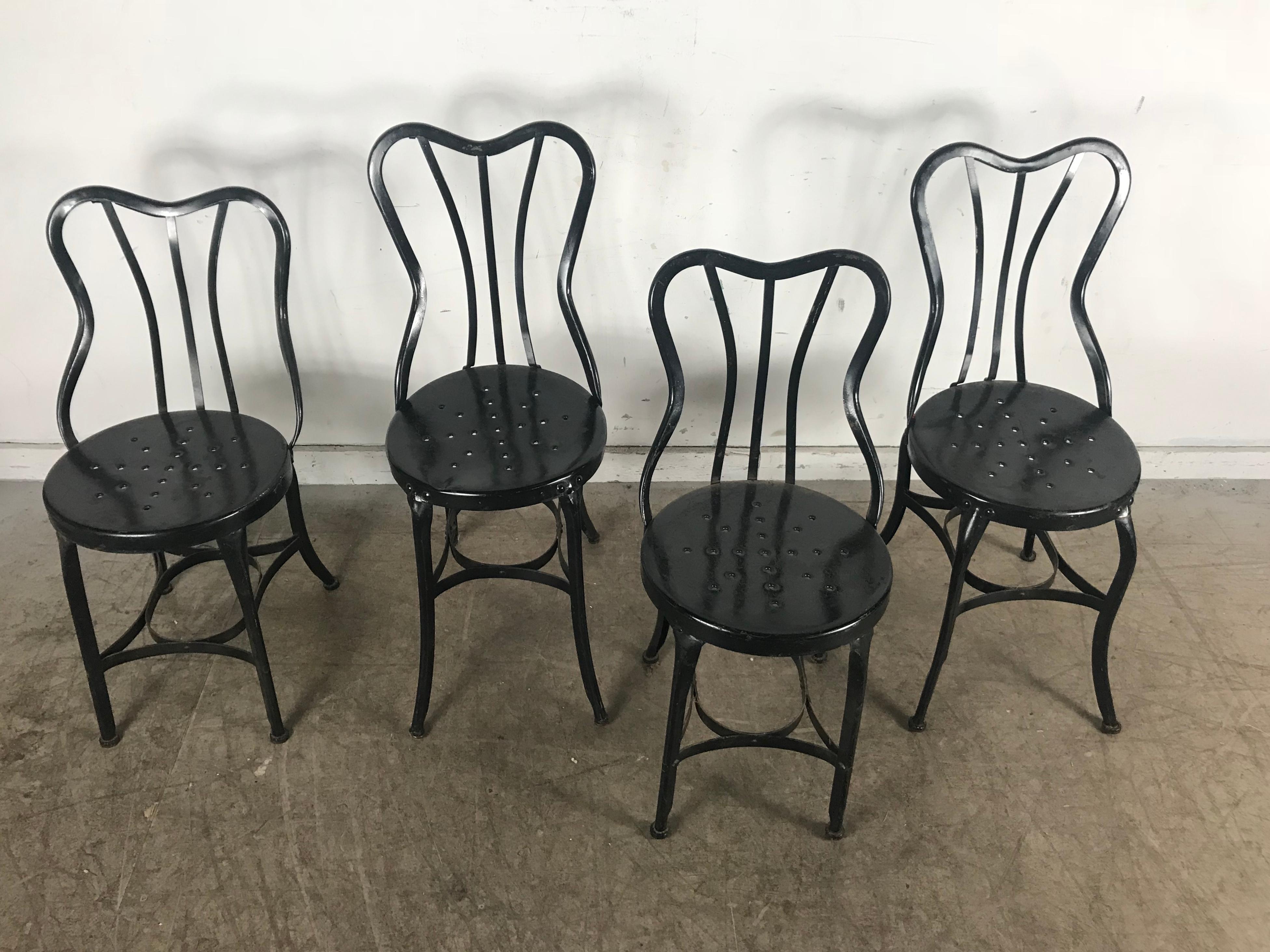 Painted Set of 4 Classic Industrial Metal Side Chairs by Ohio Steel For Sale
