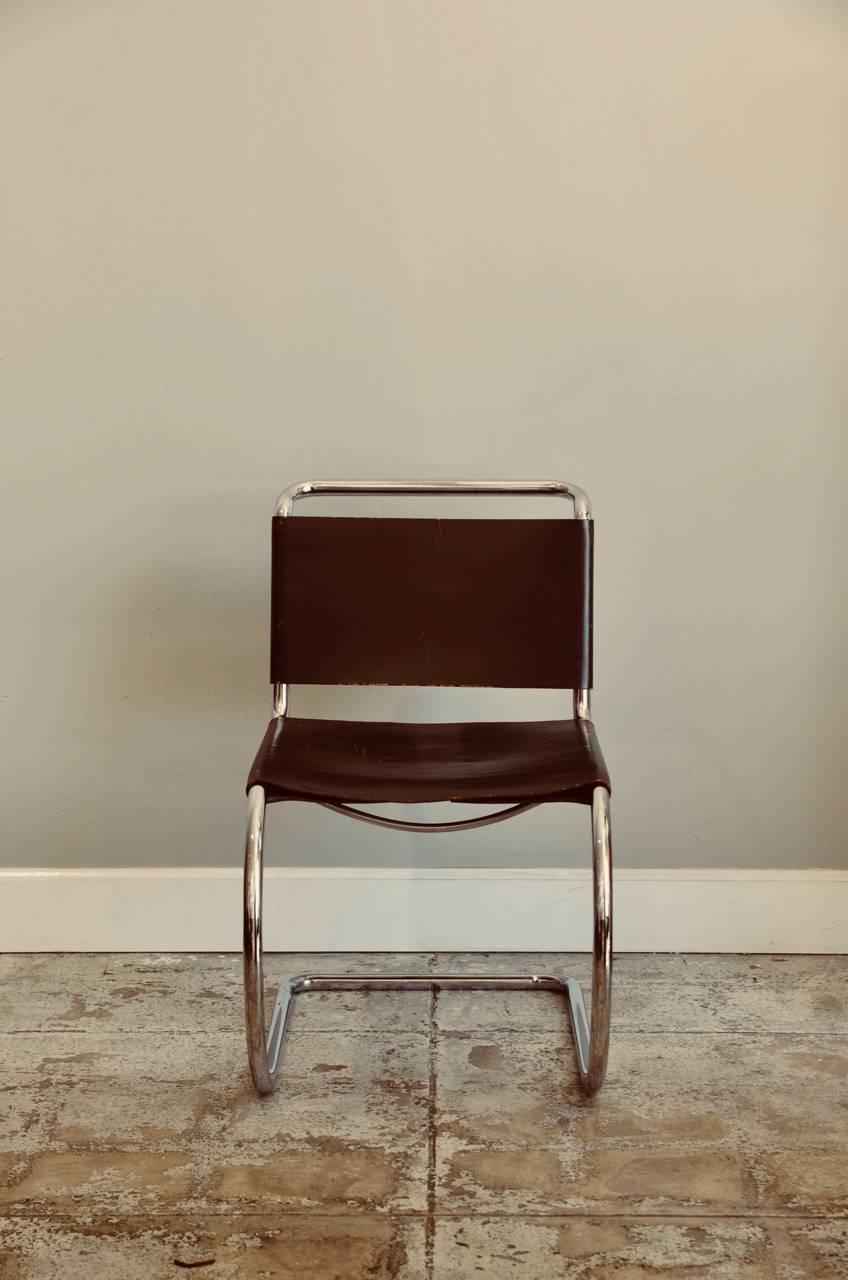 American Set of Four Classic Thick Leather and Chrome MR Chairs by Mies van der Rohe