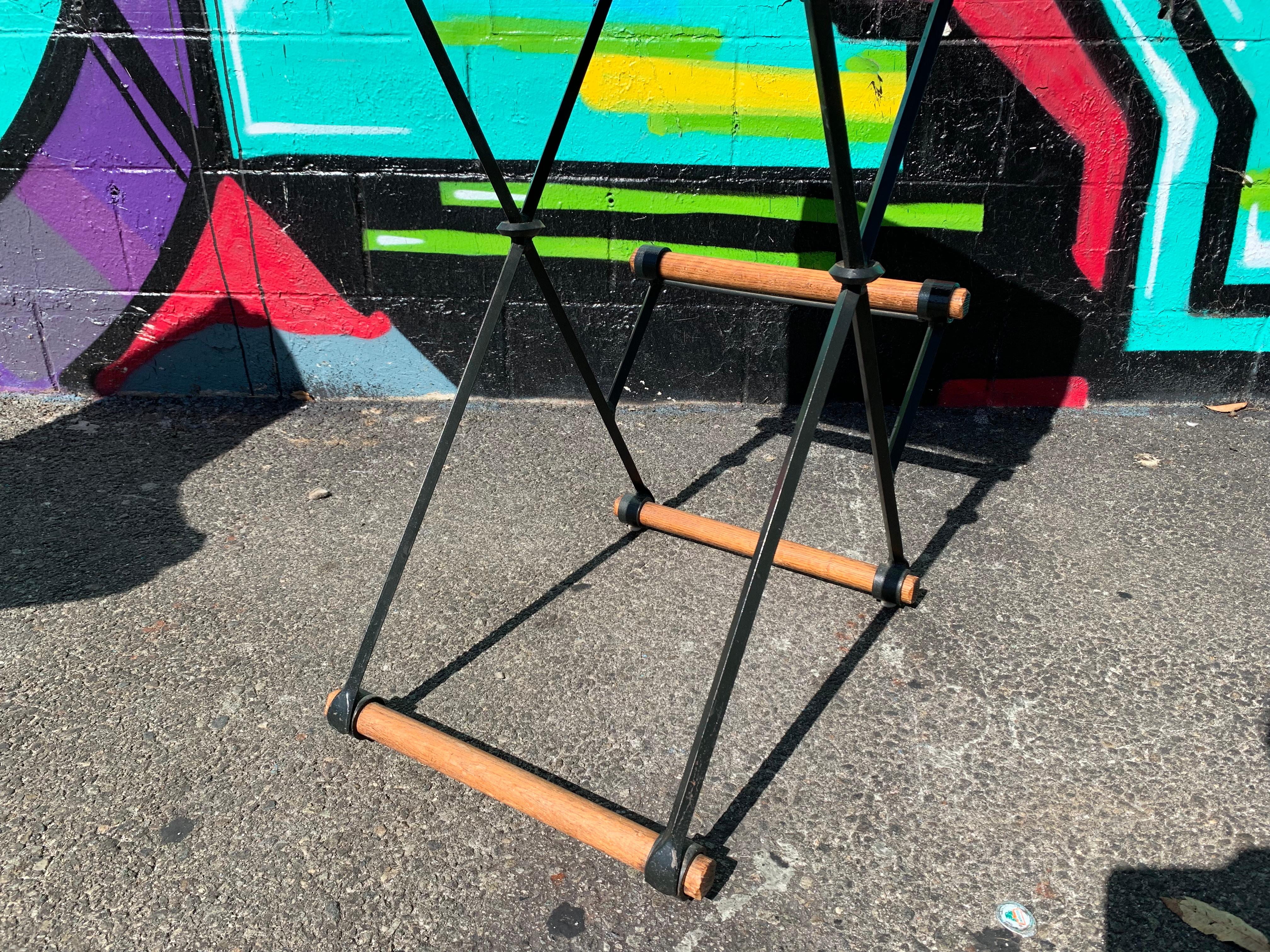 Set of 4 Cleo Baldon Iron and Oak Barstools In Good Condition In Los Angeles, CA