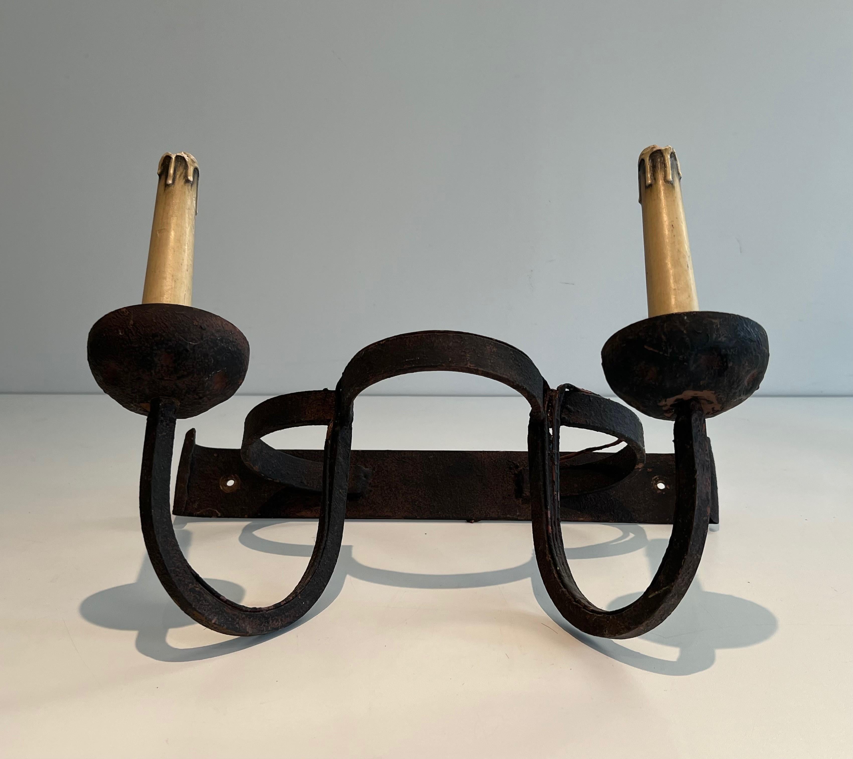 Mid-20th Century Set of 4 clover wrought iron wall lights. French work. Circa 1950 For Sale