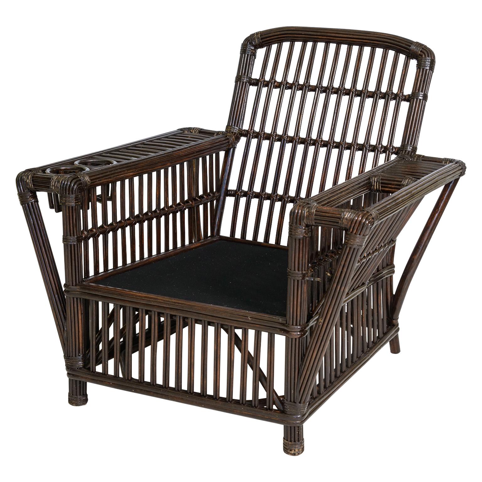 Colonial américain Set of 4 Coastal Stick Rattan Lounge Chairs by Bielicky Brothers, Late 30Th C. en vente
