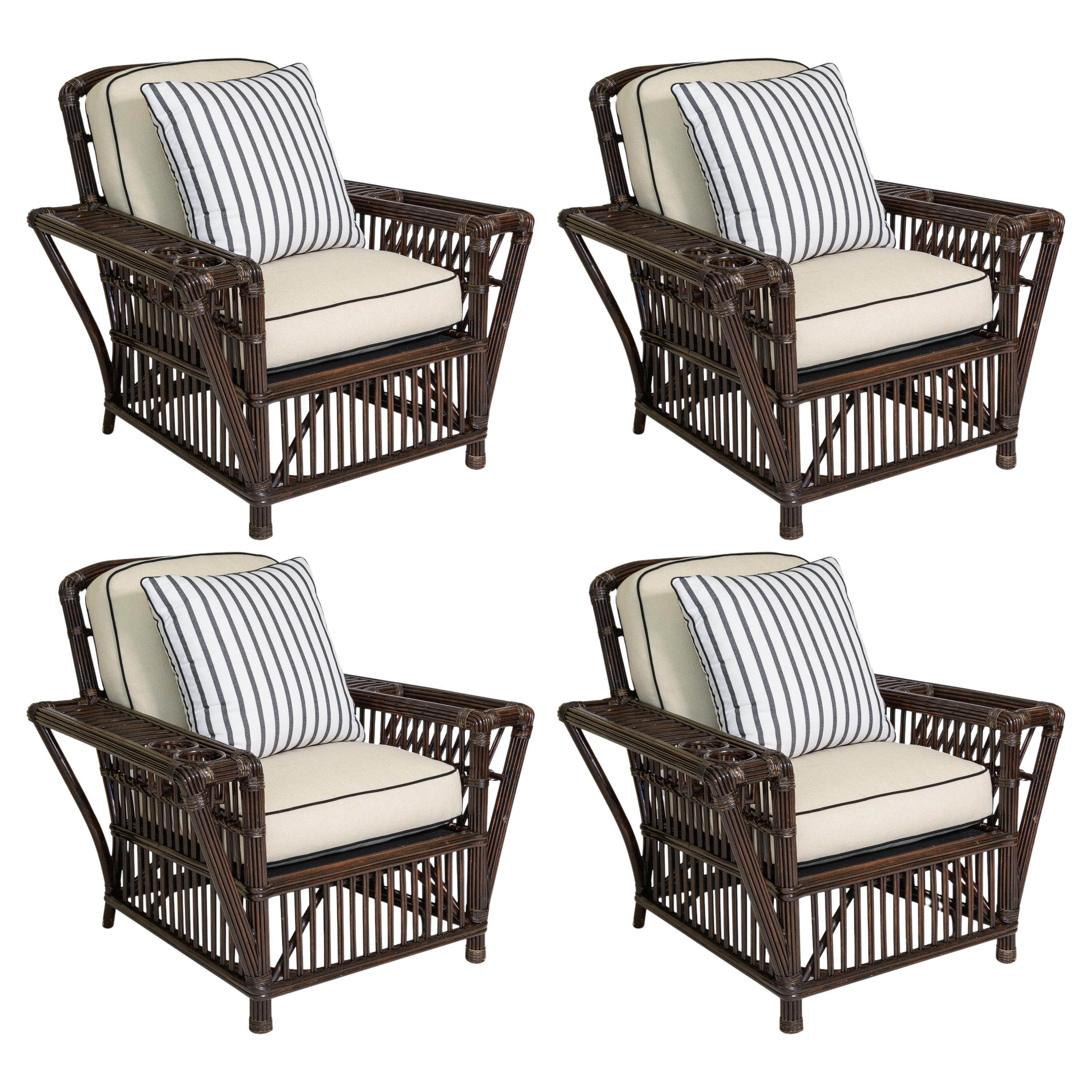 Set of 4 Coastal Stick Rattan Lounge Chairs by Bielicky Brothers, Late 30Th C. en vente