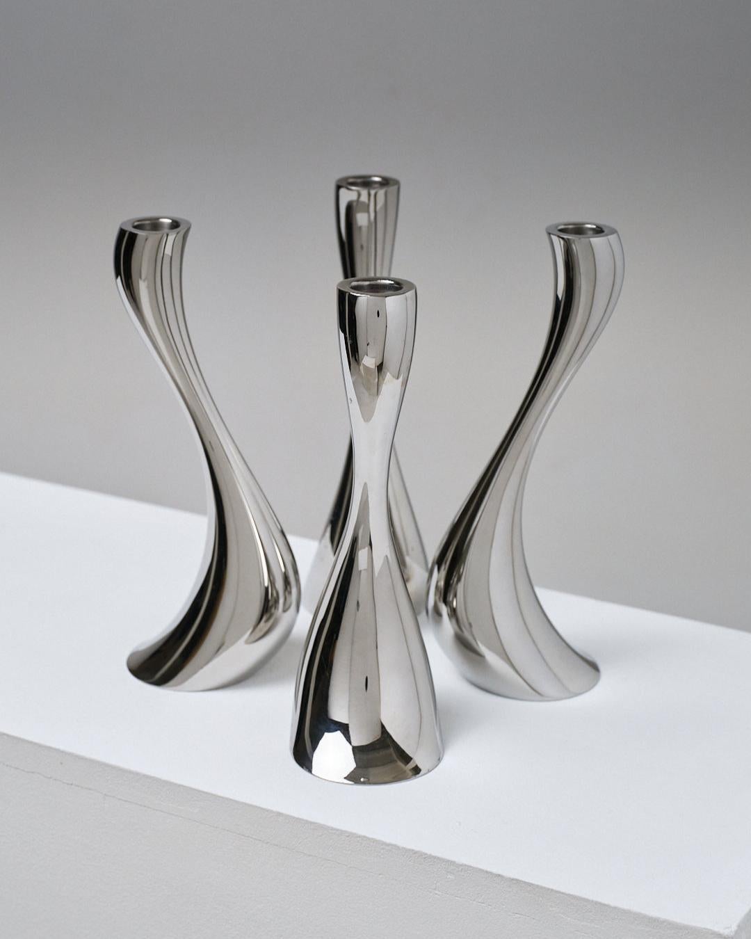 Contemporary Set of 4 Cobra metal candleholders, Georg Jensen, 2000s For Sale