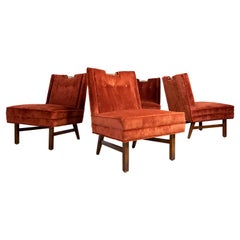 Set of 4 Cocktail Slipper Chairs in Mohair with Brass Handles by Merton Gershun