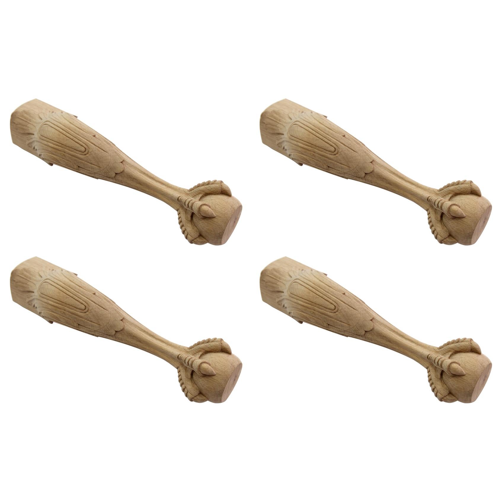 Set of 4 Coffee Table Legs, Carved Wooden Eagle Foot For Sale