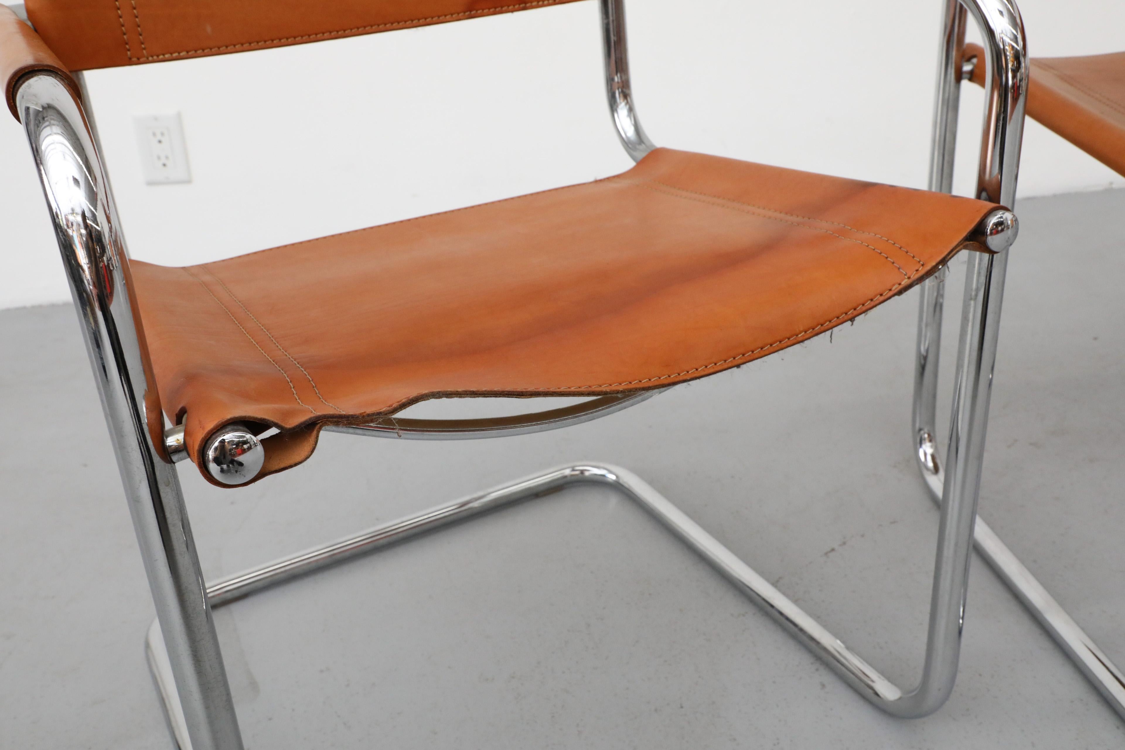 Set of 4 Cognac Leather and Chrome Armchairs by Mart Stam for Thonet, 1926 4