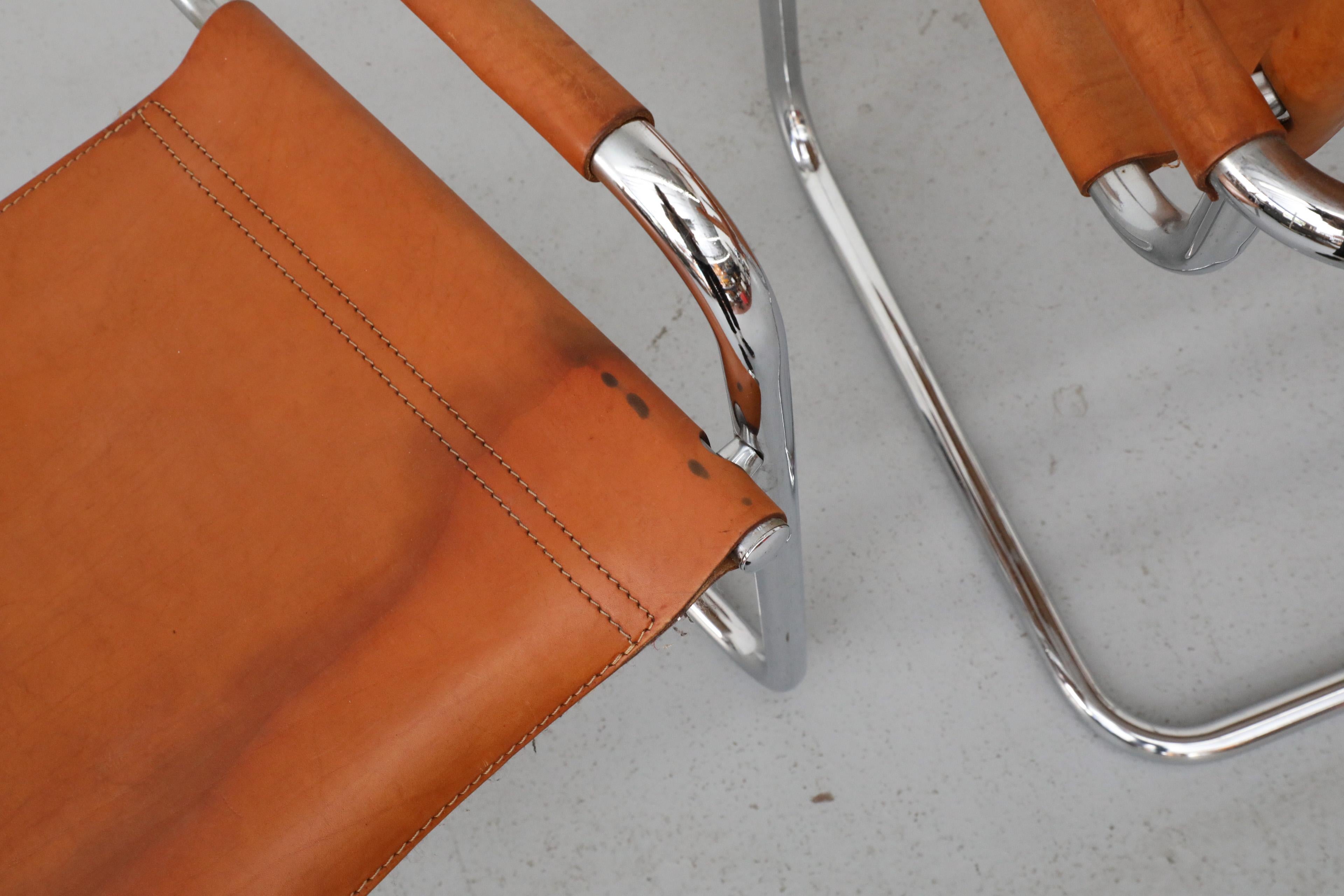 Set of 4 Cognac Leather and Chrome Armchairs by Mart Stam for Thonet, 1926 7