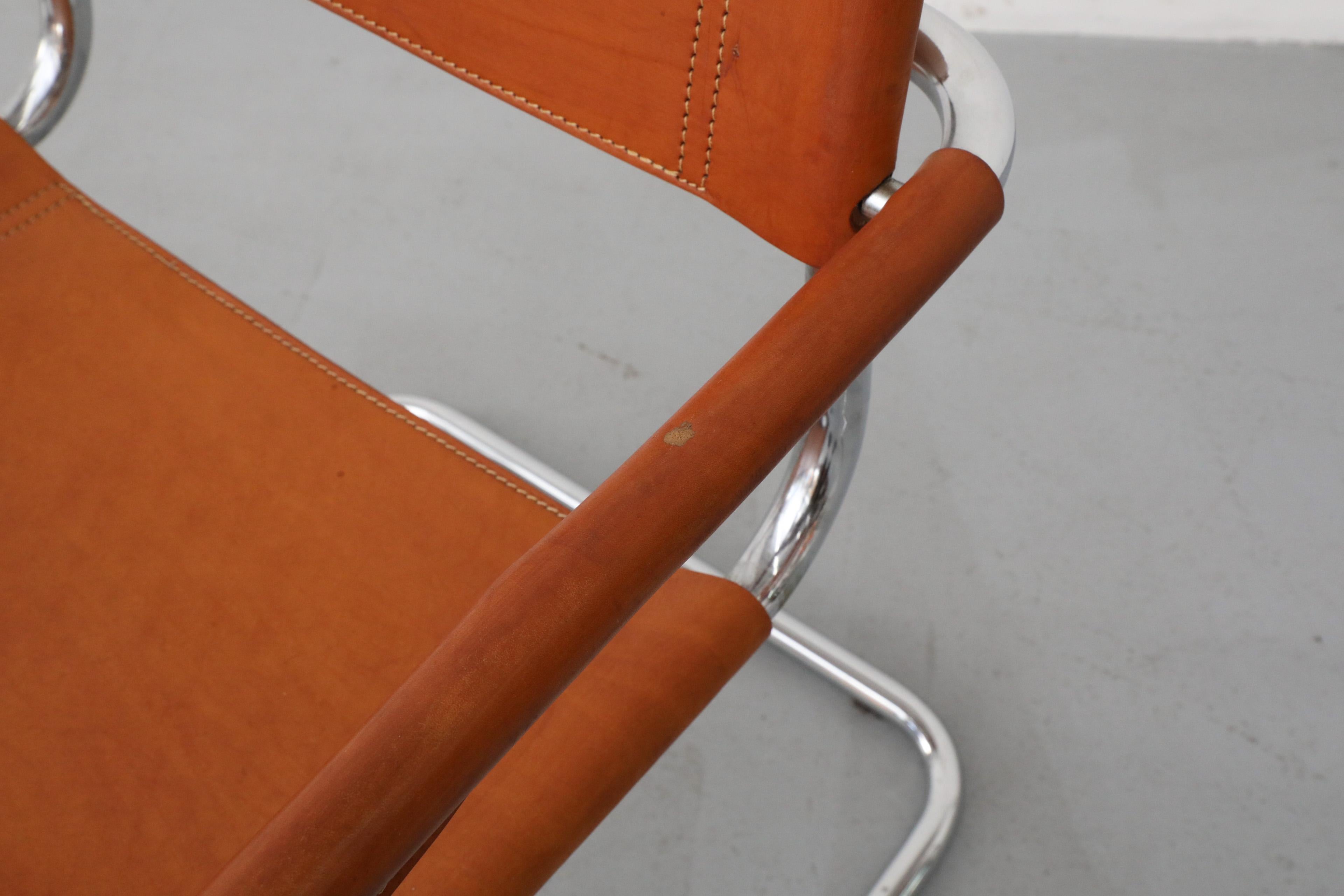 Set of 4 Cognac Leather and Chrome Armchairs by Mart Stam for Thonet, 1926 9